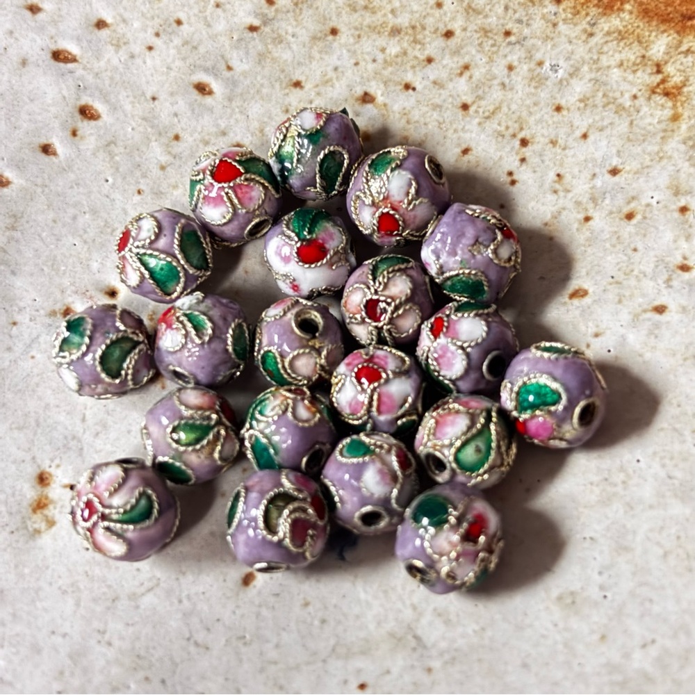 Cloisonné Beads - Purple, Green, Red